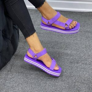 Open Toe Adjustable Strap Summer Comfort Wedge Slides
