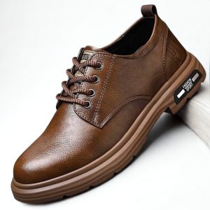 Men's Premium Brown Leather Business Casual Shoes | Chunky Sole Lace-Up Oxford Sneaker | Smart Casual Fashion Sport Shoes for Men